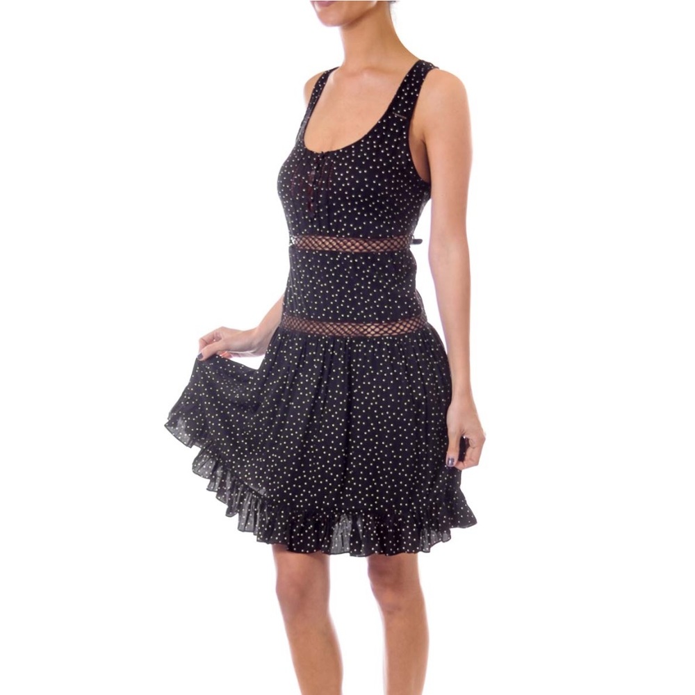 🌺 Willow & Clay Black and White  Polka Dot Dress w Lace Peek-a-Boo Women Sz S - Picture 2 of 6